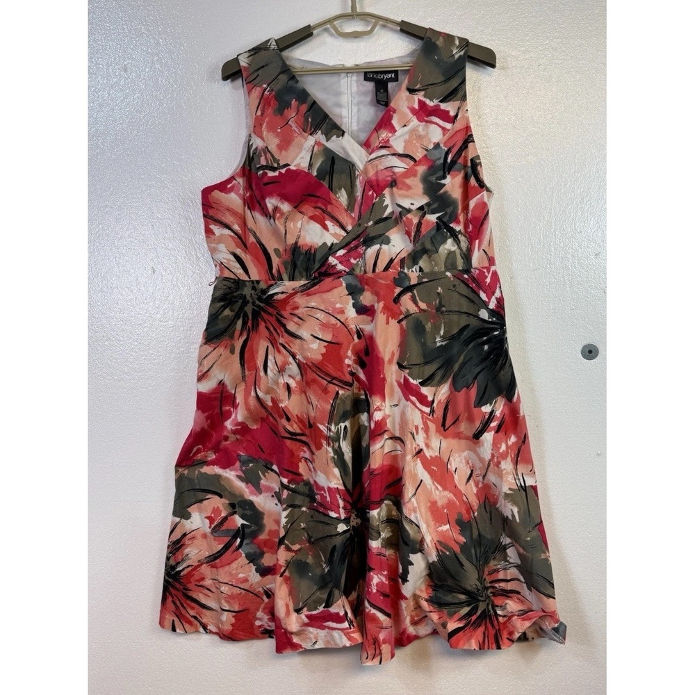 Lane Bryant Dress Midi‎ Sz 22 Red Floral Tropical V Neck Plus Spring Church